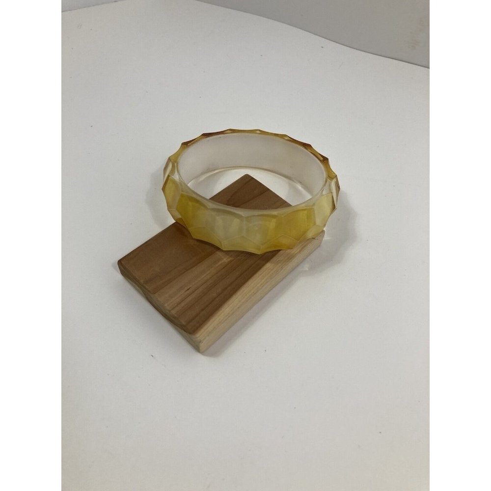 Vintage Cream and Amber Plastic Womens 3 Inch Bangle Bracelet